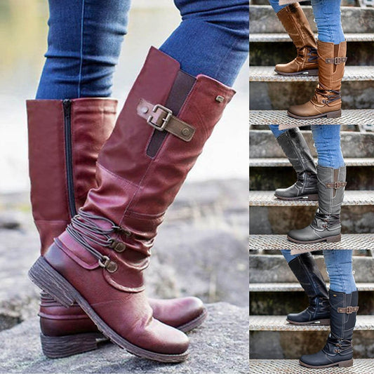 Hohe Damen Schneestiefel – Wasserdichtes Leder, Warmes Innenfutter, Rutschfest, Reißverschluss, Orthopädisch & Bequem für den Winter